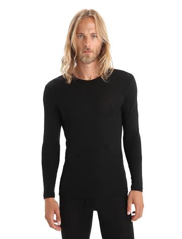 Black Men's Icebreaker Merino 175 Everyday Long Sleeve Crewe Thermal Top Base Layers | USA 1376KORI